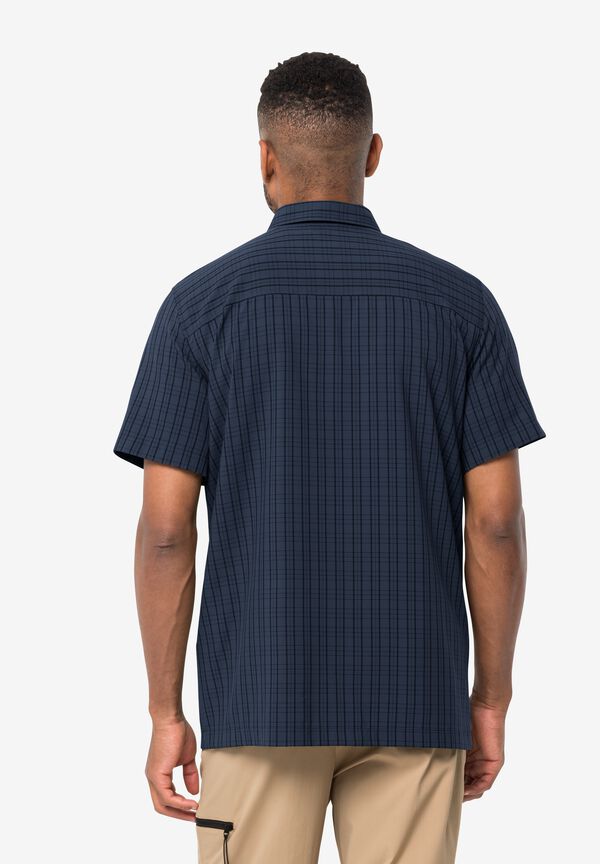 THOMPSON SHIRT MEN Night Blue Checks S Kurzarm Wanderhemd