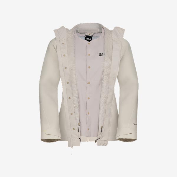 Die Wild Places 3in1 Jkt für Männer in Taupe und Schwarz und für Frauen in leuchtendem Pink, beide mit Kapuze und Reißverschluss.